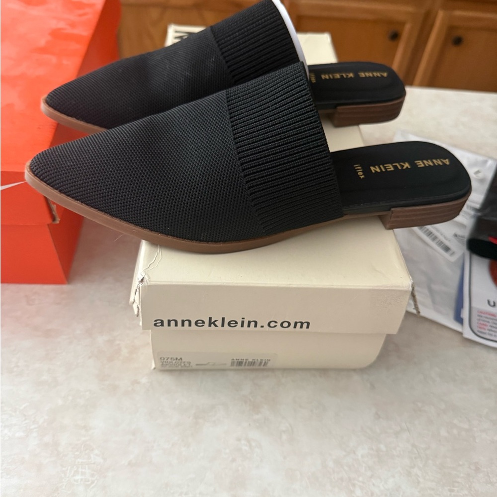 Anne Klein Black Mules with Brown Sole